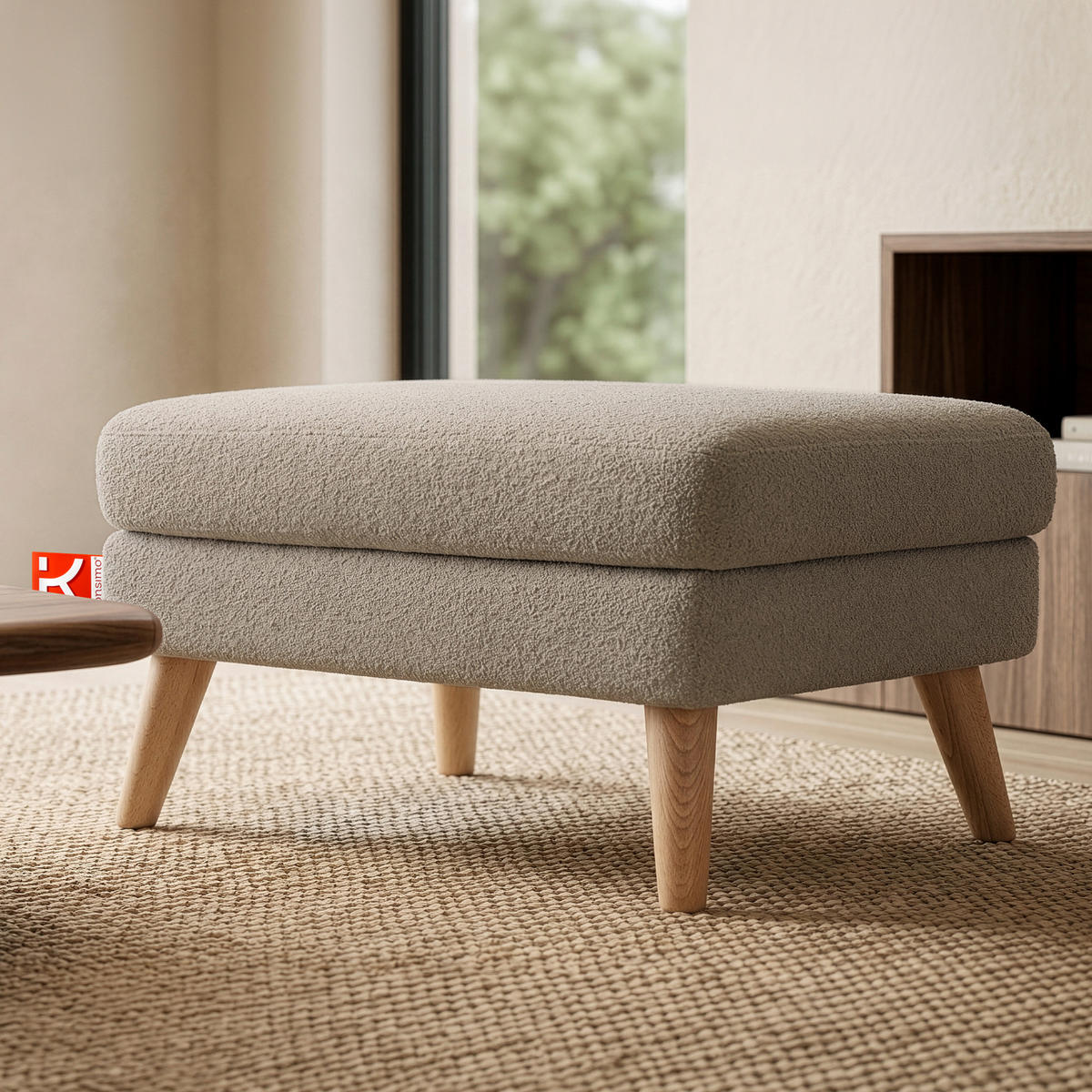 SITZHOCKER TAGIO Pouffe, Dunkelbeige - Hellbraun/Braun, Buchenholz/Textil (65/46/80cm) - KONSIMO®