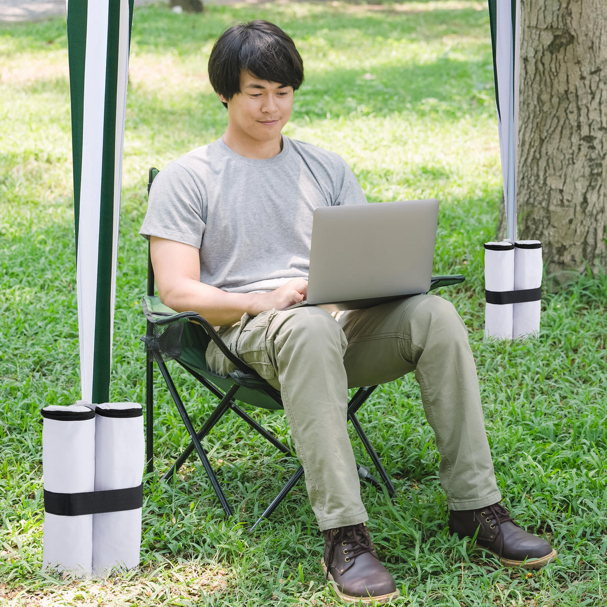 4XPAVILLON-SANDSÄCKE - Weiß, Textil/Metall (42/40/1.5cm) - Relaxdays