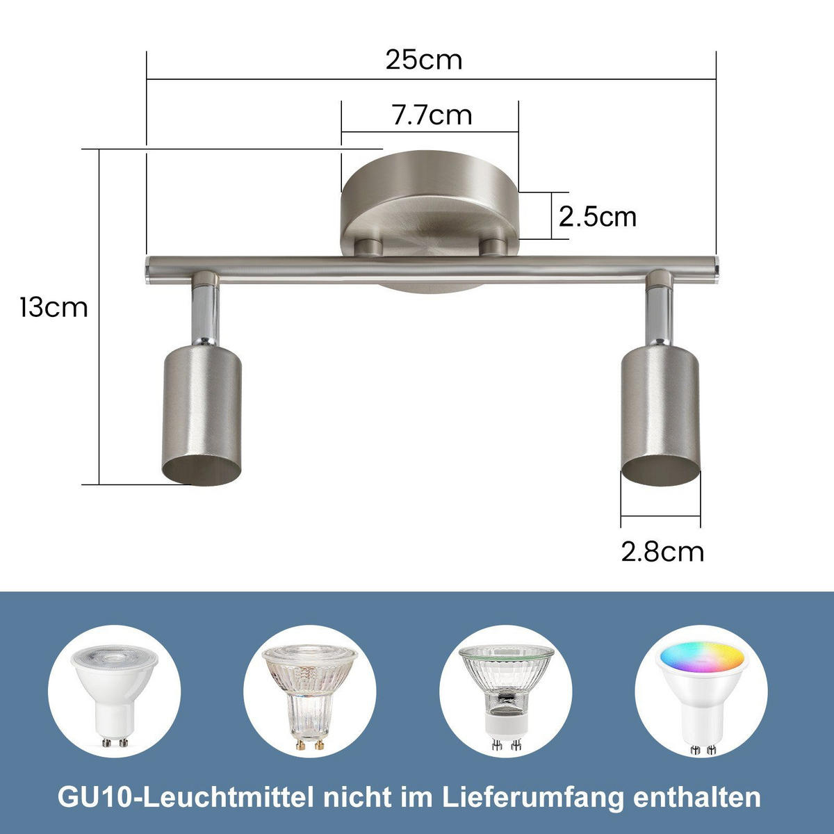 DECKENSTRAHLER Grüner 25/8/13cm - Silberfarben, Metall (25/8/13cm) - ZMH
