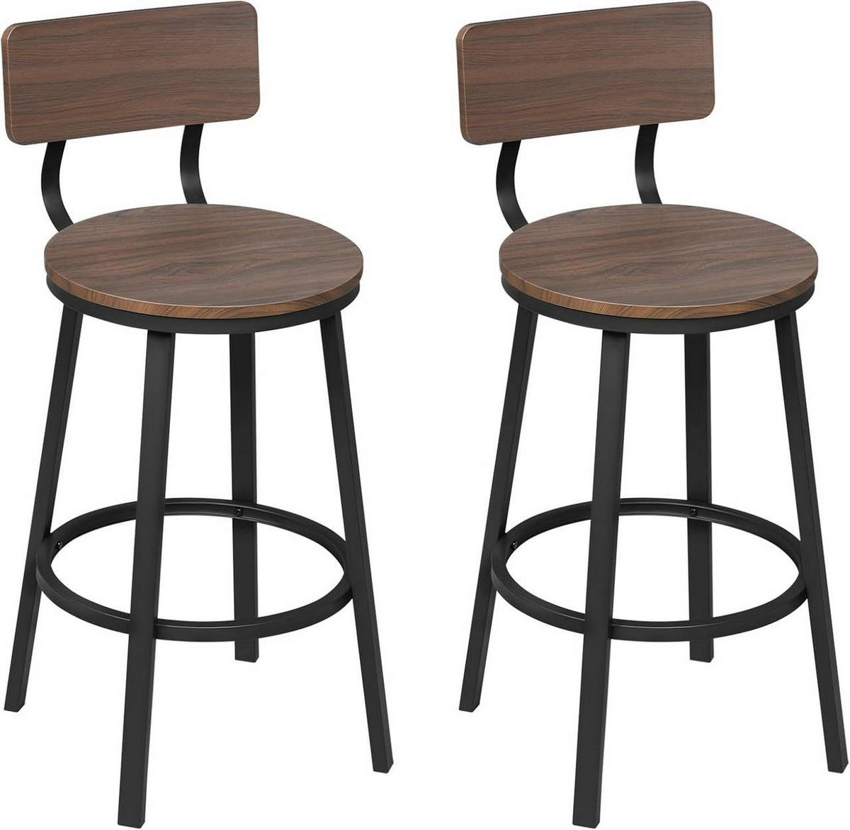 BARHOCKER 2er Set, Metallgestel, Dunkle Holzoptik - Nussbaumfarben/Schwarz, Holzwerkstoff/Metall (51.5/89/51.5cm) - Woltu