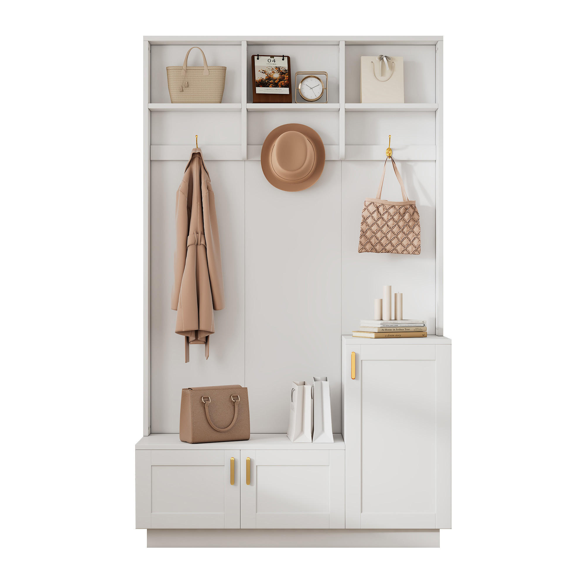 GARDEROBE 120/200/40 cm Weiß aus Spanplatte mit Schuhbank - Weiß, Holzwerkstoff (40/200/120cm) - OKMYHOME