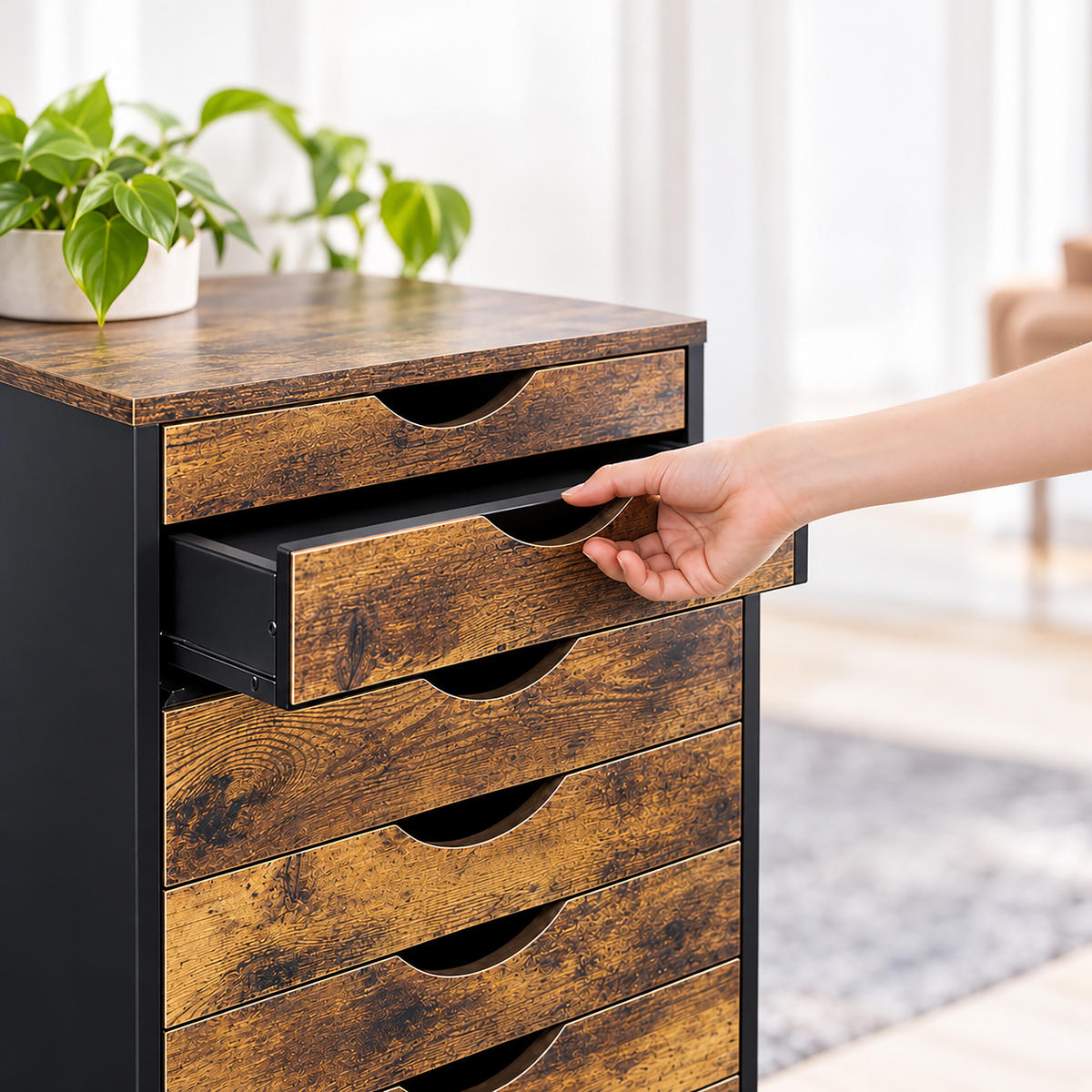 ROLLCONTAINER Industrial-Schwarz 7 Schubladen - Multicolor, Holzwerkstoff/Kunststoff (45/69/40cm) - Relaxdays