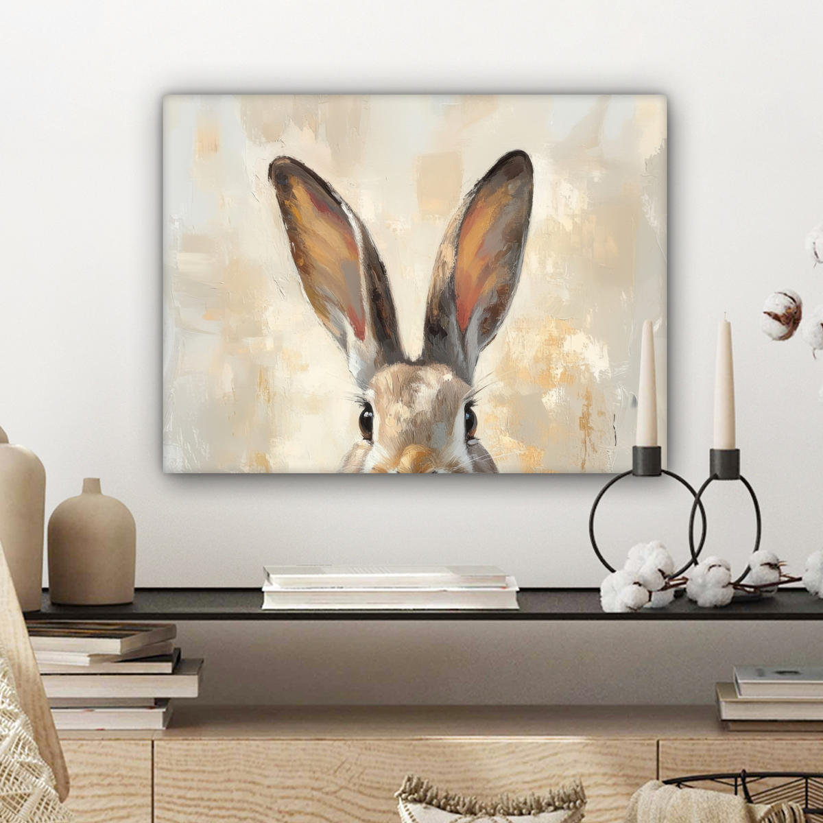 LEINWANDBILD Hase - Ohren - Braun Wandbild 40x30 cm - Beige, Textil (40/30cm) - MuchoWow