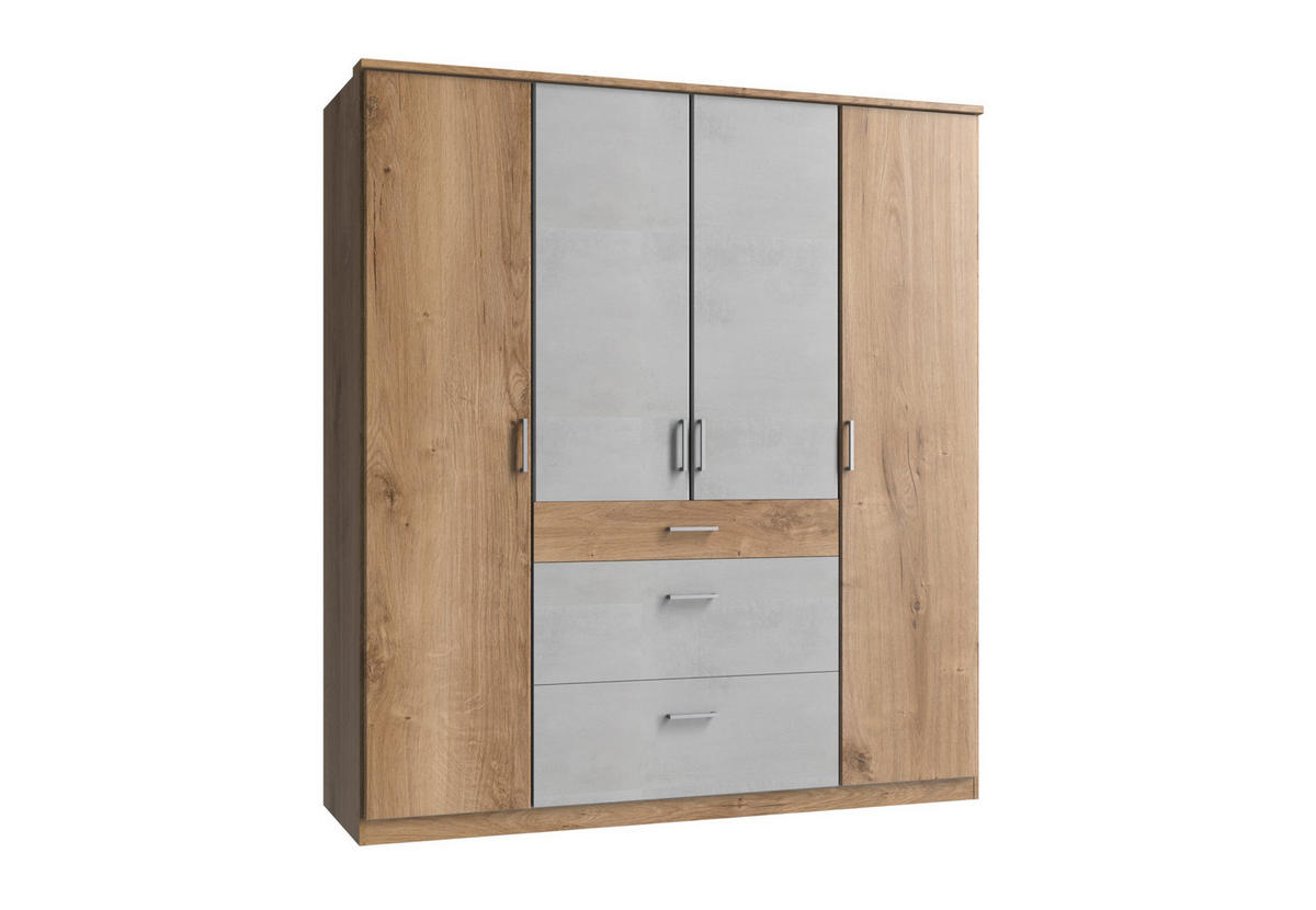 KLEIDERSCHRANK Click in Plankeneiche Beton Lichtgrau - Drehtürenschrank 179 cm Breite ohne Spiegel - Braun, Holzwerkstoff (179/199/58cm)