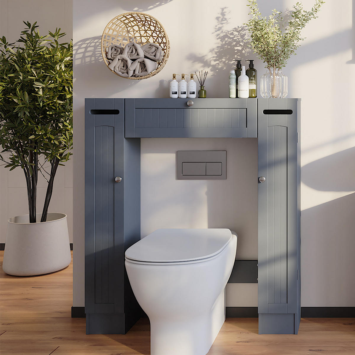 TOILETTENSCHRANK Bianco Grau 89 x 99 cm mit 2 Toilettenpapierspendern - Grau, Holzwerkstoff (89/99/19.5cm) - Vicco