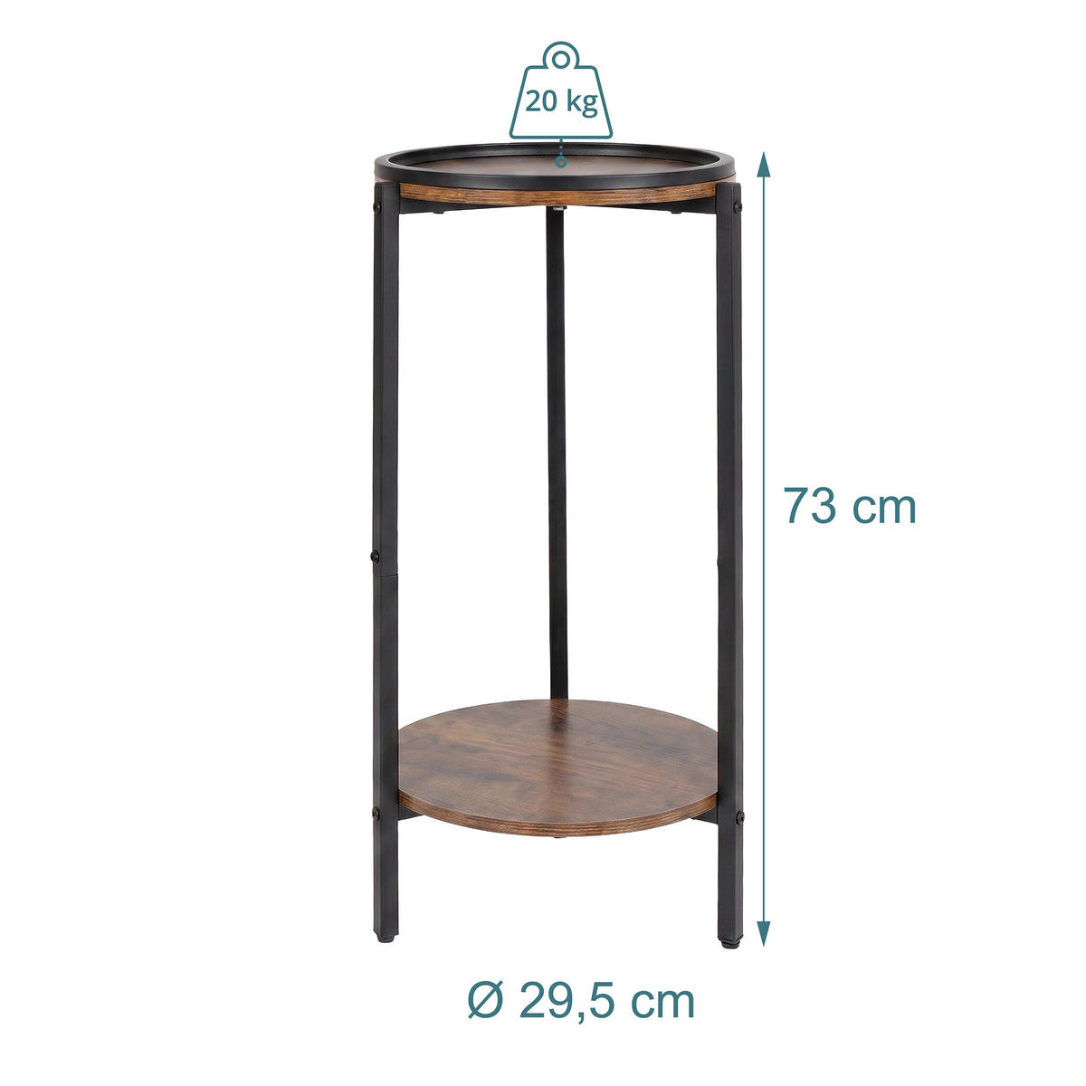 STOLIĆ vintage smeđa 2 police - višebojno, drvni materijal/metal (29.5/29.5/73cm) - Relaxdays
