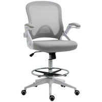 BÜROSTUHL Ergonomischer Schreibtischstuhl mit Hochklappbaren Armlehnen Netz - Hellgrau, Kunststoff (60/126/64cm) - Vinsetto