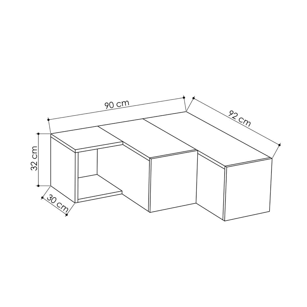 ECK-TV-MÖBEL mit 2 Schubladen und 1 Nische L90 cm - Compact - Eichefarben, Holzwerkstoff (92/32/90cm) - Calicosy