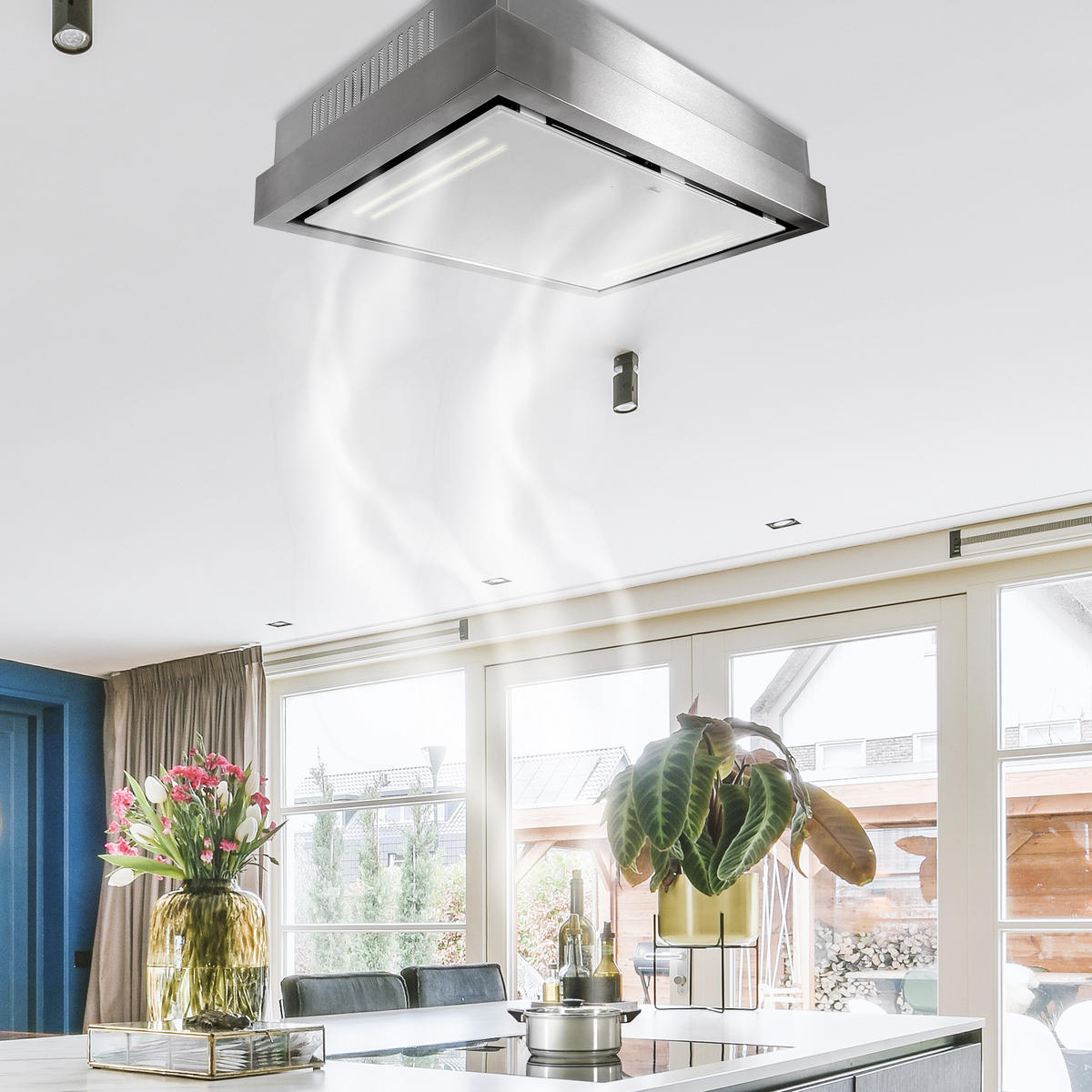 DUNSTABZUGSHAUBE GCH C 343 IS 90 WH 90 cm Weiß Glas/ Edelstahl - Silberfarben, Glas/Metall (90/17/60cm) - Gurari