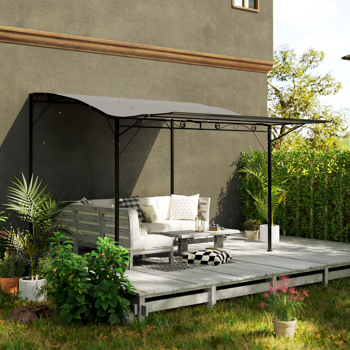 PERGOLA Wasserabweisend mit verstellbarem Dach 291/366/250 cm - Dunkelgrau, Textil/Metall (250/250/300cm) - Outsunny