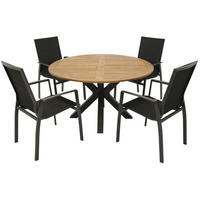 GARTENGARNITUR Canterbury - 5-teilig - Aluminium - Akazie - Kunstgewebe schwarz - Schwarz, Metall - TPFGarden