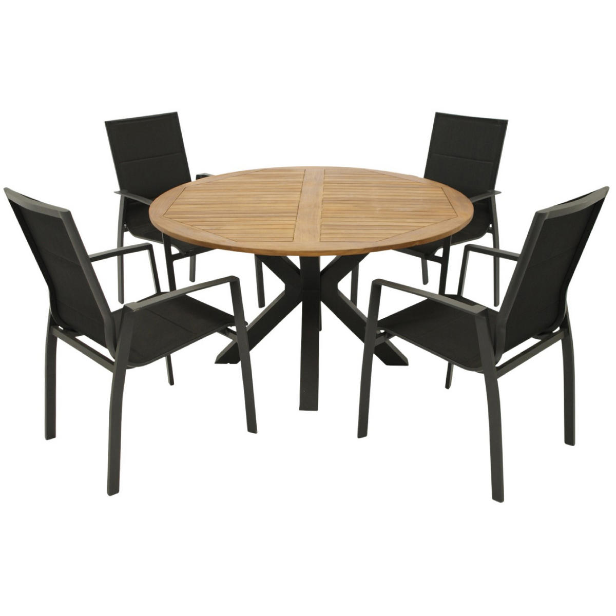 GARTENGARNITUR Canterbury - 5-teilig - Aluminium - Akazie - Kunstgewebe schwarz - Schwarz, Metall - TPFGarden