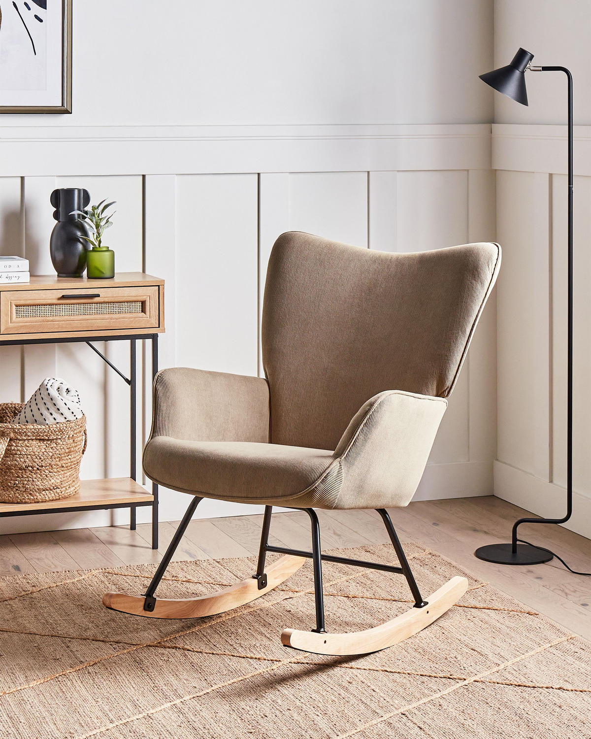 SCHAUKELSESSEL Taupe Arset - Taupe/Schwarz, Textil (71/104/83cm) - Beliani