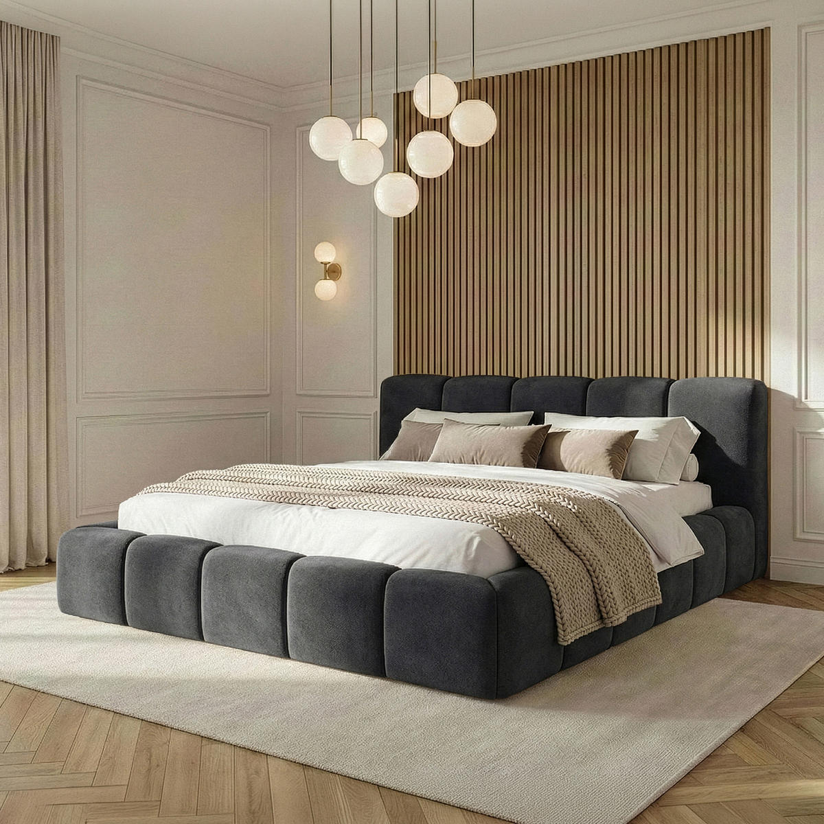 POLSTERBETT OLMIRA - Anthrazit/Schwarz, Holz/Holzwerkstoff (182/203cm) - KONSIMO®