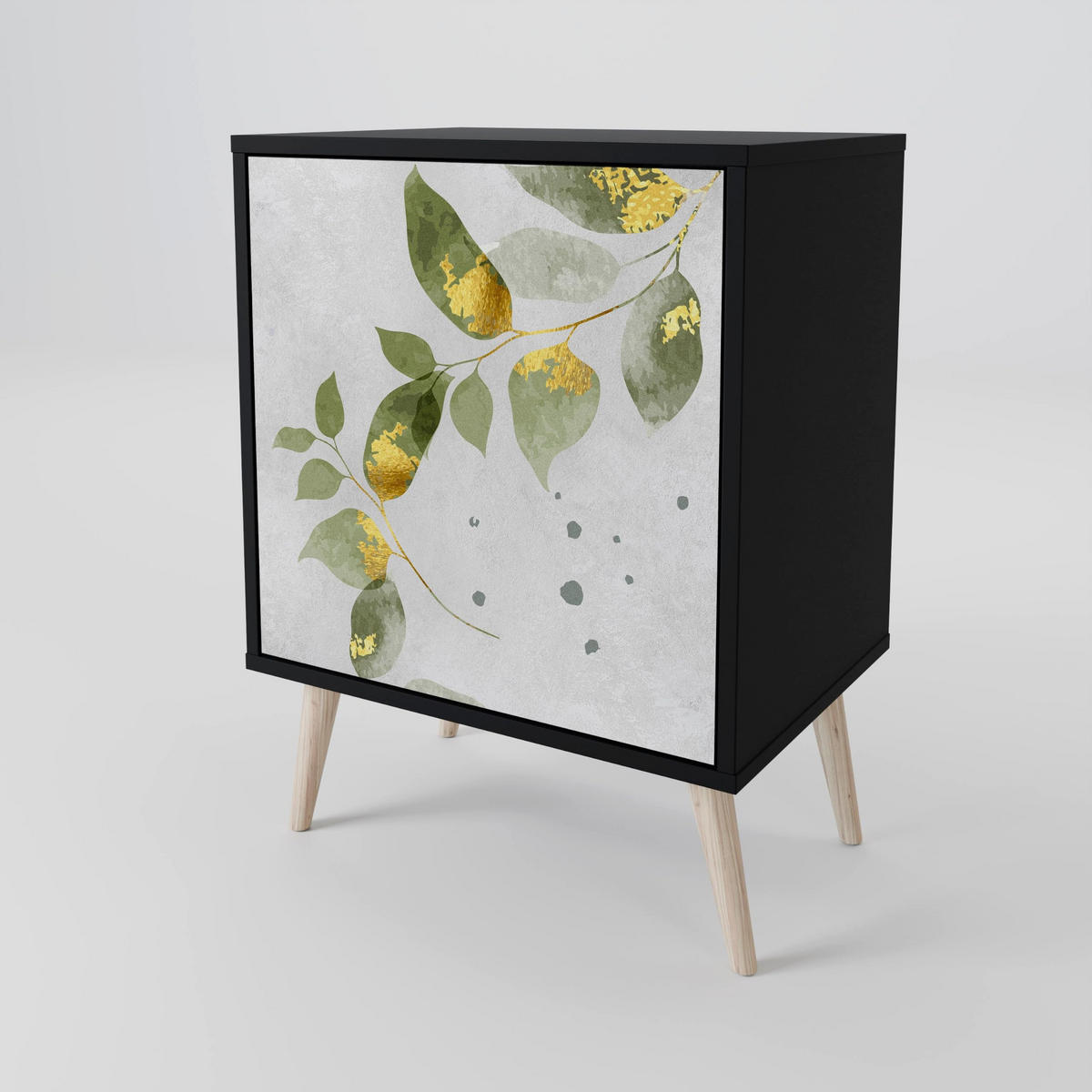SIDEBOARD ELEGANT BOTANICS, Schwarz, 57,5x42x70,5 cm, Schwarze Metall-Sternfüße - Multicolor/Schwarz, Holzwerkstoff/Metall (57.5/70.5/42cm) - SpaceRebels