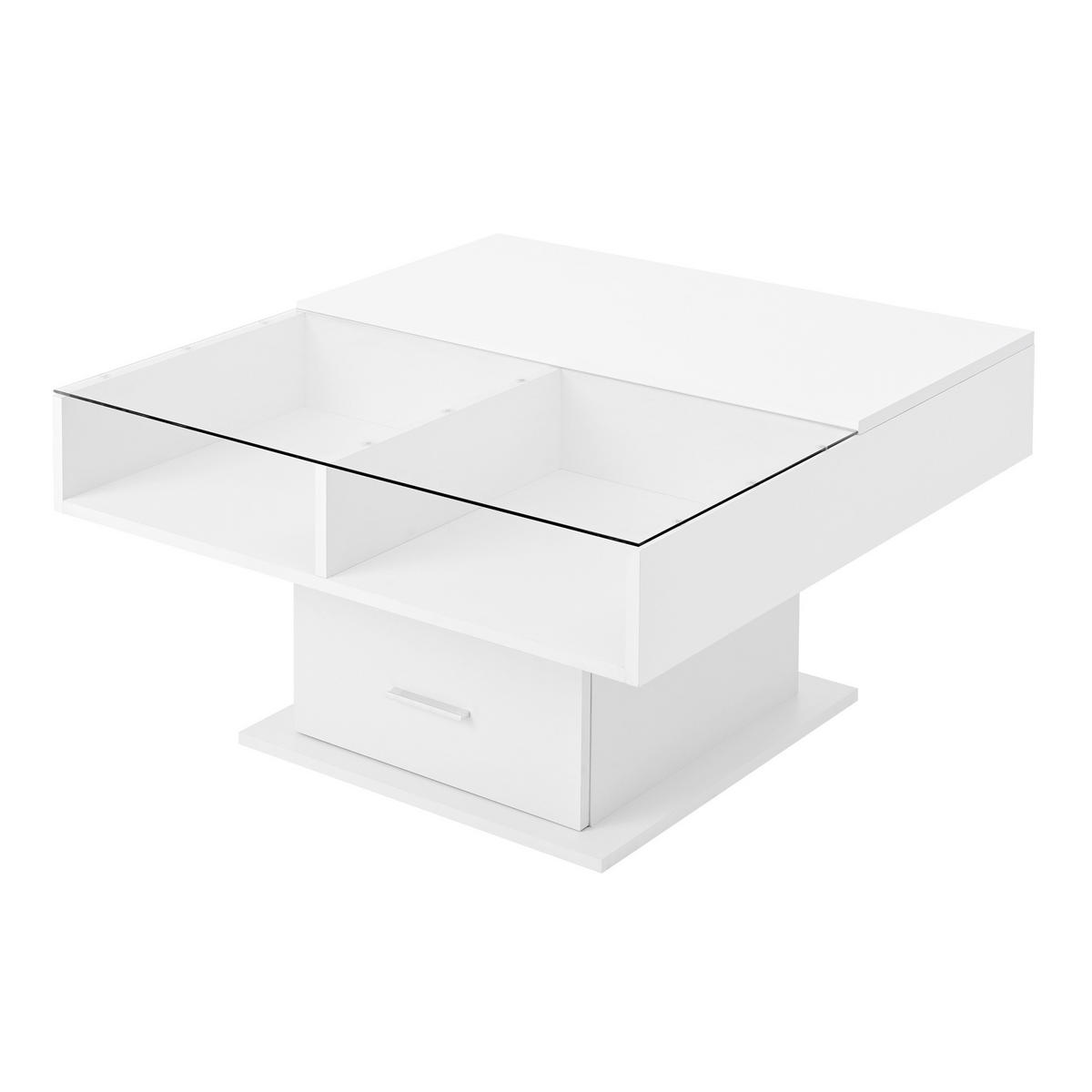 COUCHTISCH Lift-Top Hochglanz LED höhenverstellbar modern - Weiß, Holzwerkstoff (78/78/45cm) - FLIEKS