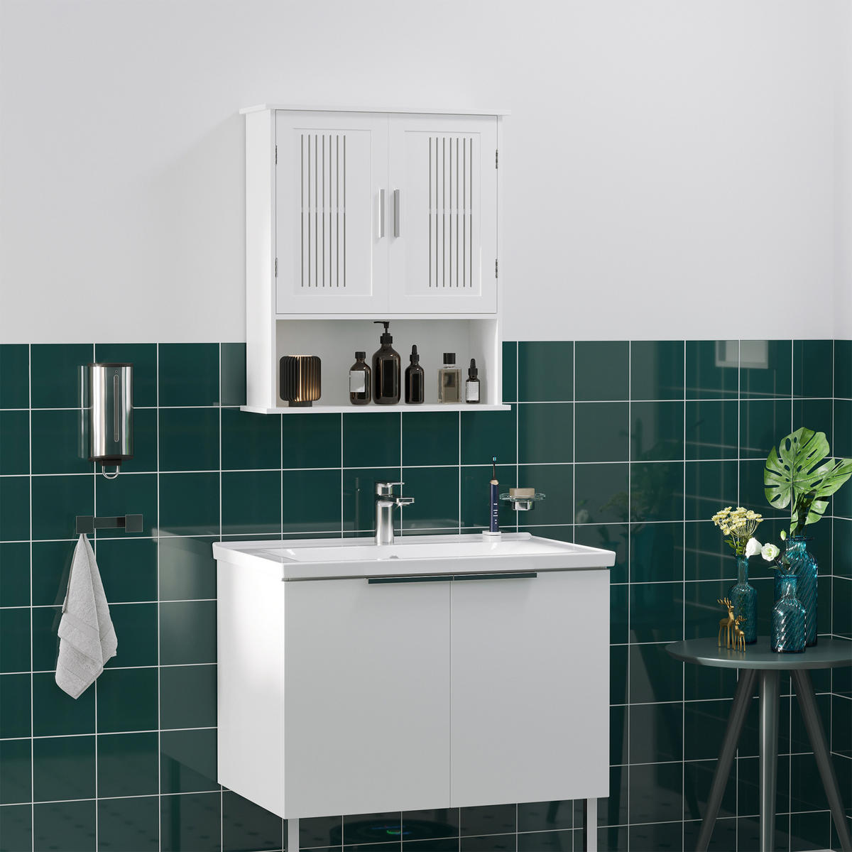 HÄNGESCHRANK DE-15906 mit 2 Türen & verstellbarem Einlegeboden Weiß - Weiß, Holzwerkstoff (20/70/60cm) - ComfortXL