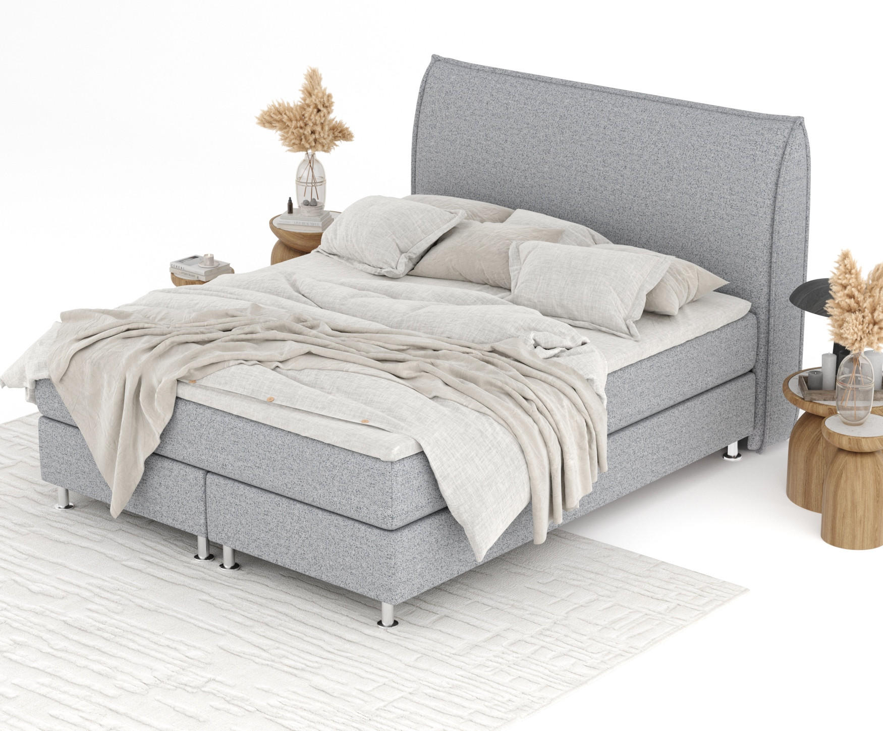 Thumbnail - Maison de Reve Boxspringbett, Grau, Textil, Buche, Kiefer, H3, Höhe ca. 21 cm, 140x200 cm, FSC 100%, Made in EU, Oeko-Te...