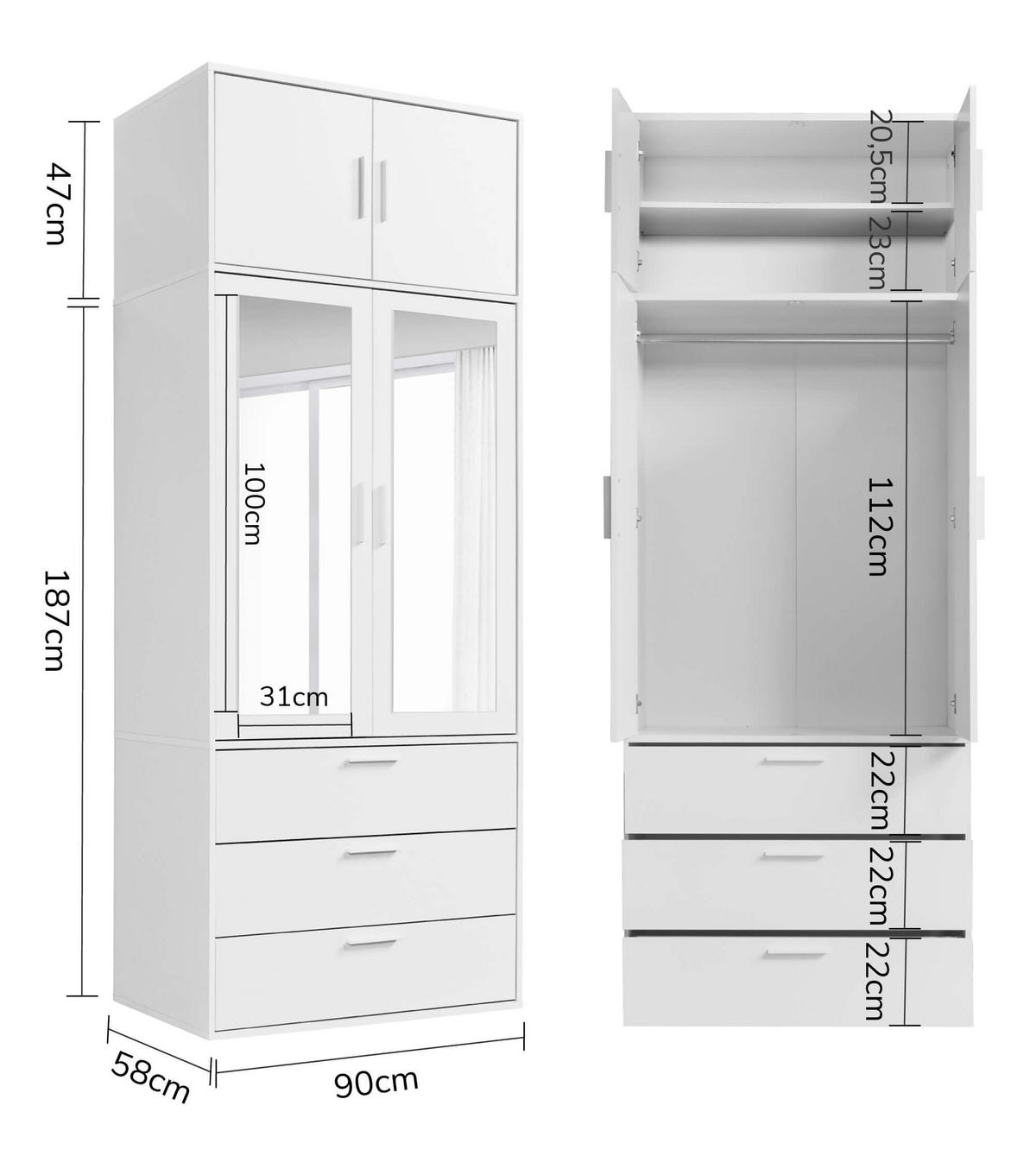 KLEIDERSCHRANK mit Spiegel Der Grenzenlose - Weiß, Holzwerkstoff (90/234/58cm) - Mokebo