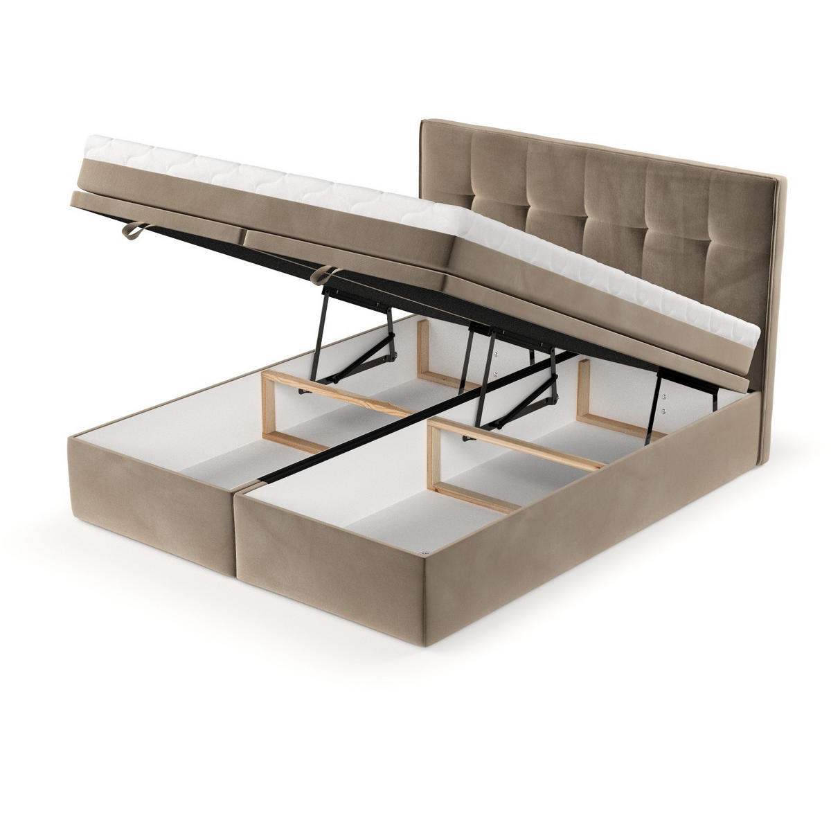 BOXBETT Arivo 180/200 cm Taupe im Paros Stoff - Taupe/Schwarz, Holz/Holzwerkstoff (180/200cm) - AltaBeds