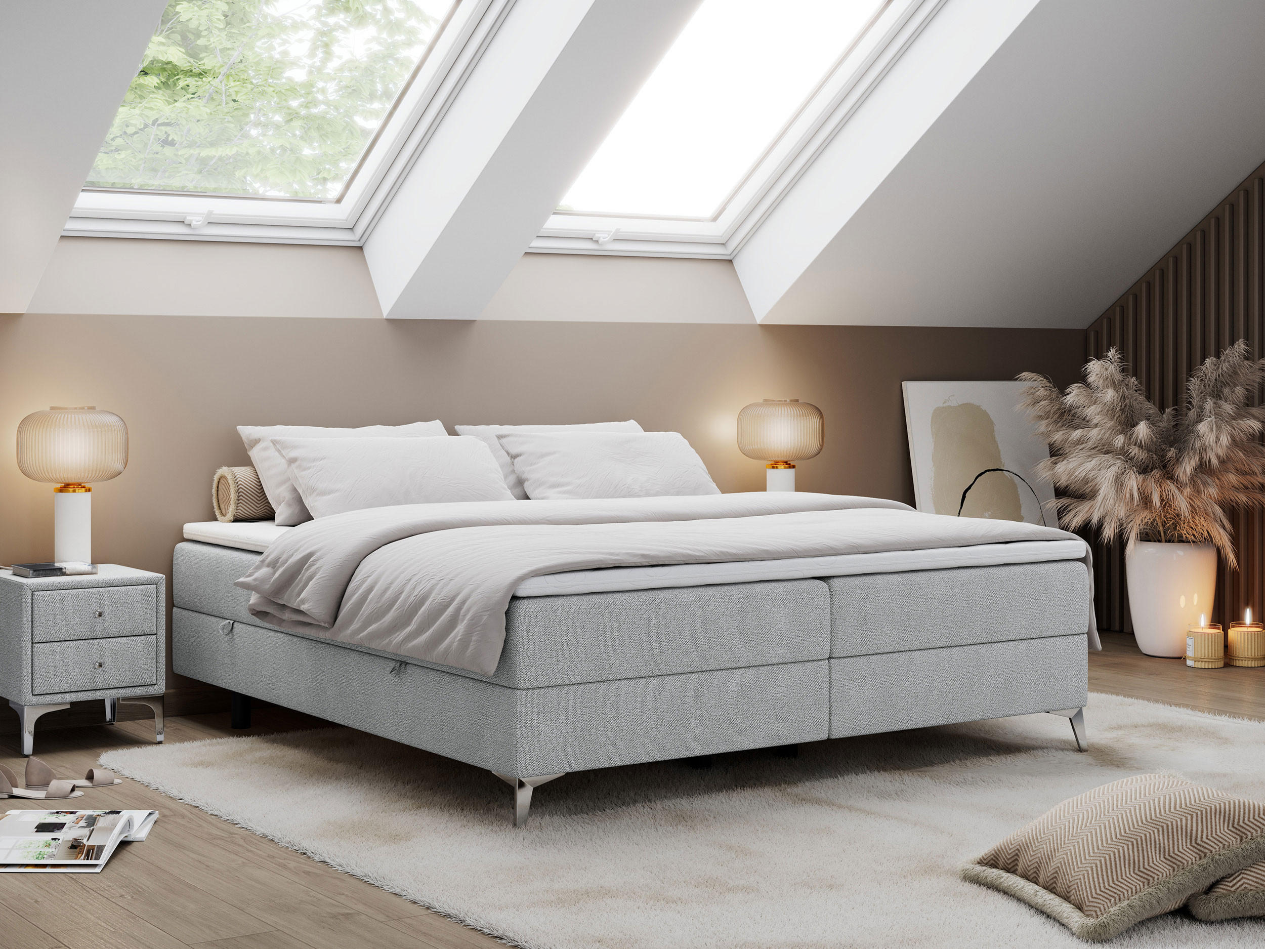 BOXBETT LESS 180/200 Hellgrau Struktur - H3 - Hellgrau, Holz/Textil (180/200cm) - MKS