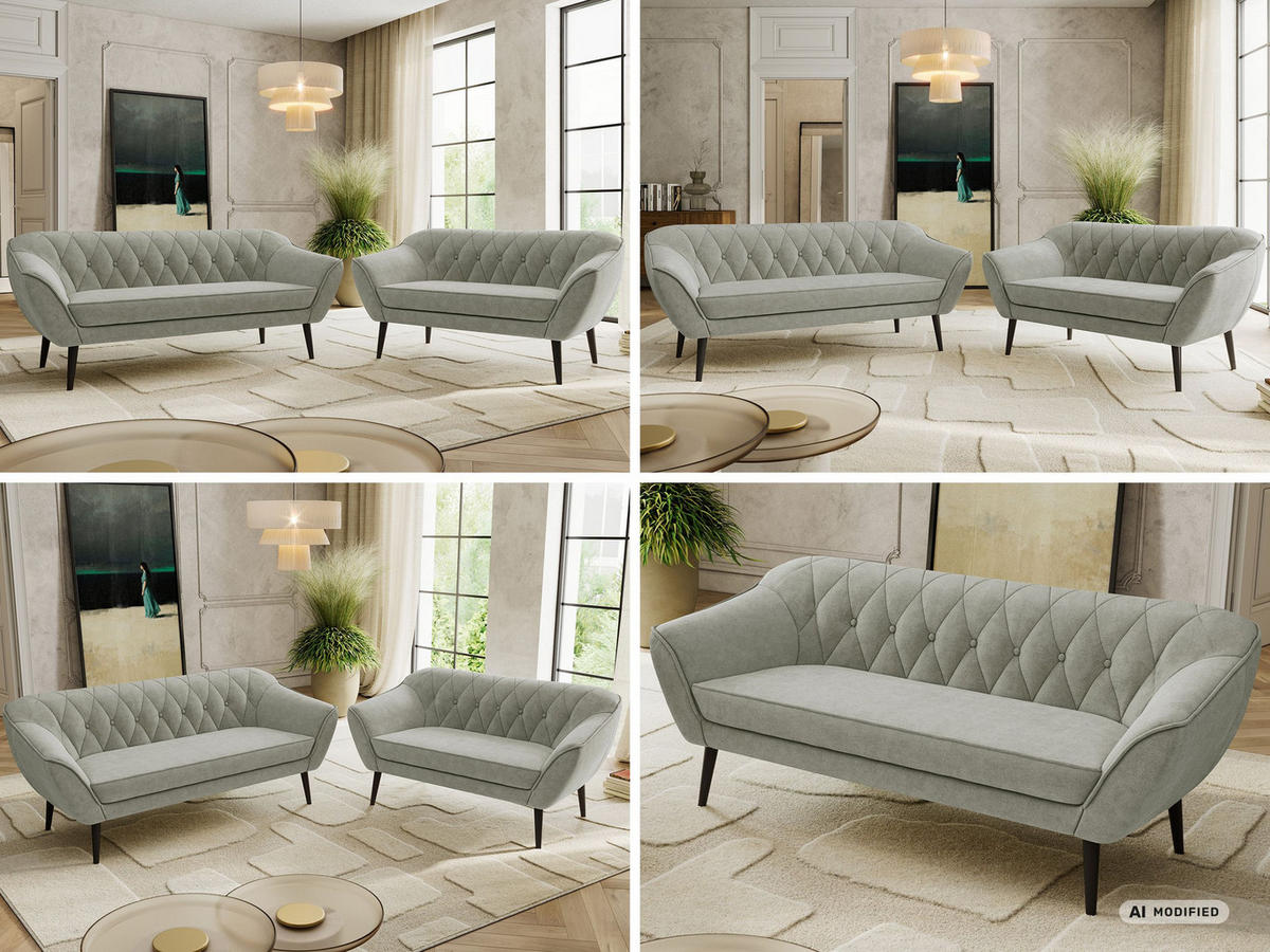 SEDACIA ZOSTAVA 3+2 PIRS - Svetlosivá Štruktúrovaná látka - Čierne nohy - čierna/svetlosivá, kompozitné drevo/textil (180/75/74cm) - MKS