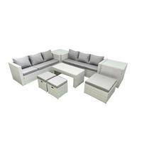 GARTENSOFA hohe Rückenlehne Polyrattan Hellgrau-Mix 9-Sitzer - Hellgrau/Grau, Glas/Kunststoff - Fimous
