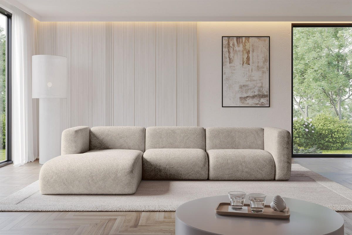 ECKSOFA Ottomane Links MIRA-L2 318x179x89 Beige Velours - Beige/Schwarz, Holzwerkstoff/Kunststoff (318/179cm) - ALTDECOR