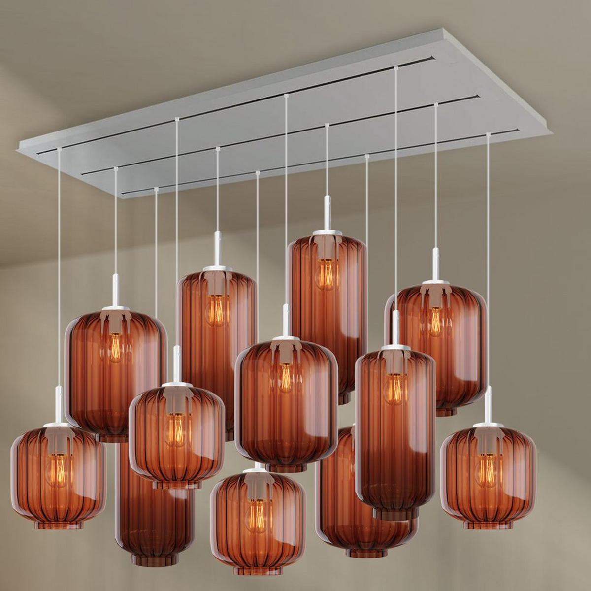 HÄNGELEUCHTE Velo 12-flammig Braun Ø 18/20/25cm - Braun/Weiß, Glas (25/25/27cm) - s.luce
