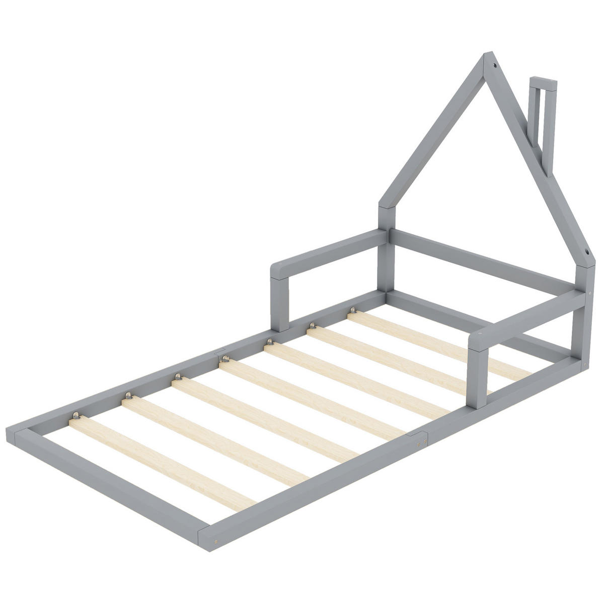 KINDERBETT 90/200 cm in Hausform aus Kiefernholz und MDF, Grau - Grau, Holz (90/200cm) - BEAOK