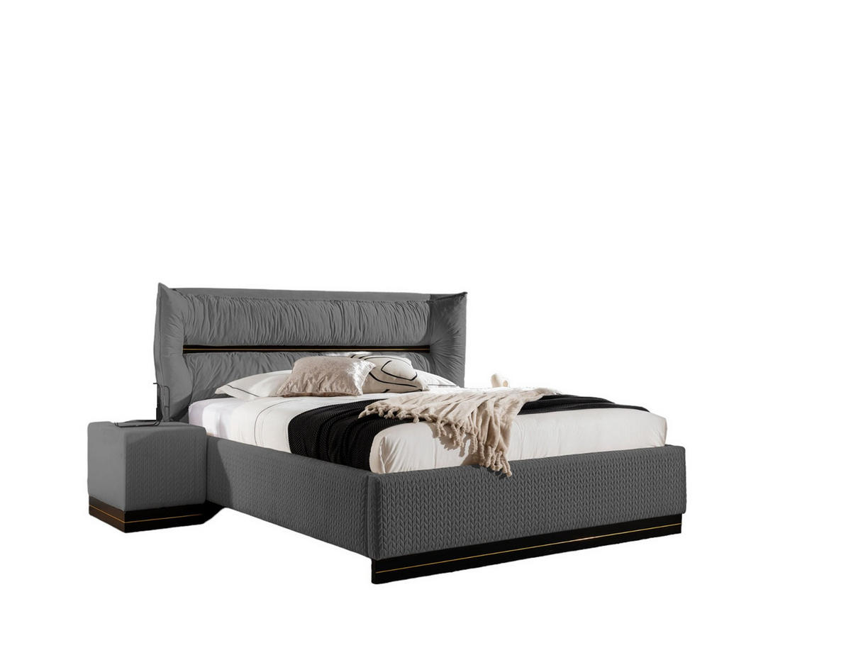 POLSTERBETT Hamilton Magic Velvet Set.4 - Schieferfarben, Holzwerkstoff/Textil (120/200cm) - Fun Möbel