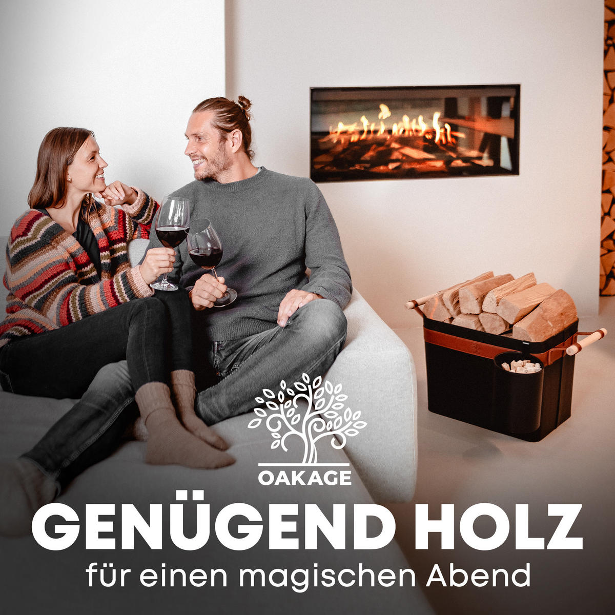 KAMINHOLZKORB LuxeLeather Duo 2er-Set veganes Leder mit ausreißsicheren Holzgriffen 50/40/35 cm - Schwarz, Kunststoff (40/35/50cm) - OAKAGE