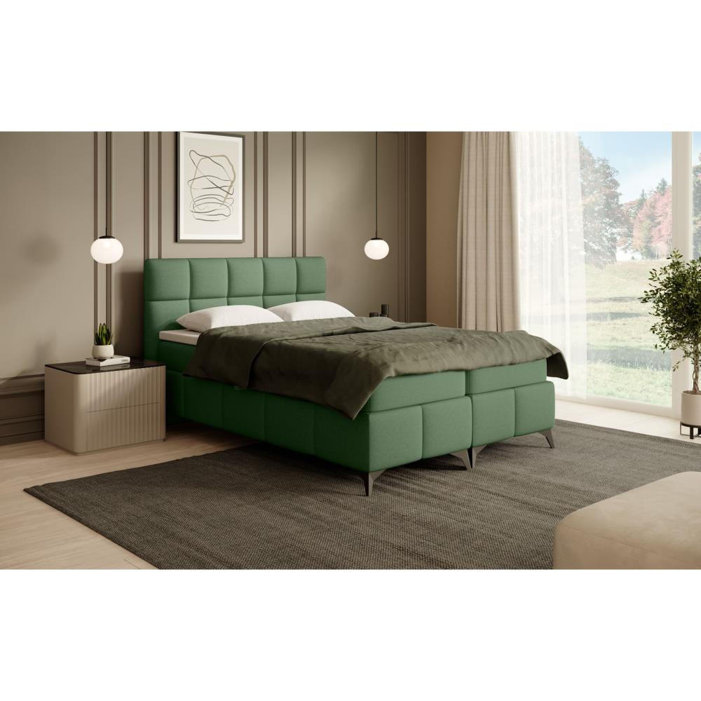 BOXBETT Solido mit Bettkasten 140x200 cm grün - Schwarz/Grün, Textil/Metall (140/200cm) - Beautysofa