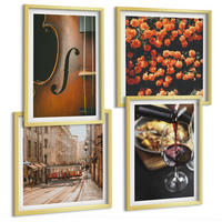 BILDER SET 4er Set - 50x50 cm & 40x60 cm Goldrahmen - Vintage Blumen Straße Wein Geige - Goldfarben, Kunststoff (50/50cm) - TULUP