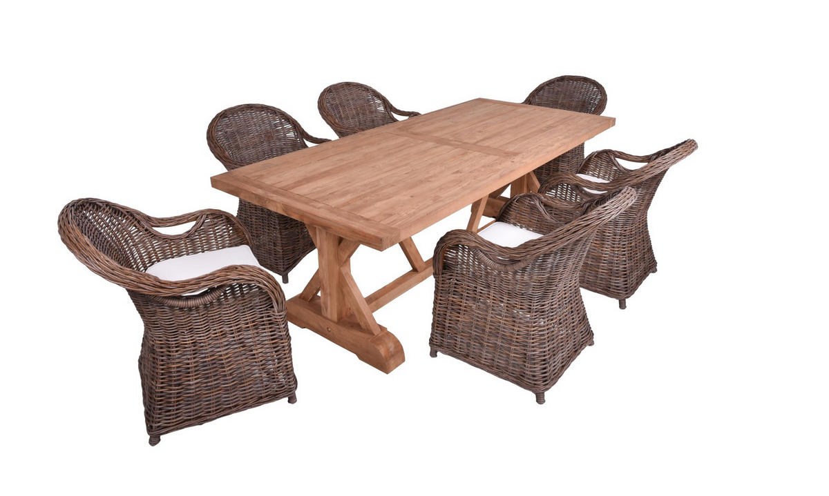 GARTEN-SITZGRUPPE Noah 7-teilig Dunkelbraun Gartenmöbel-Set - Dunkelbraun, Holz - DELUKE