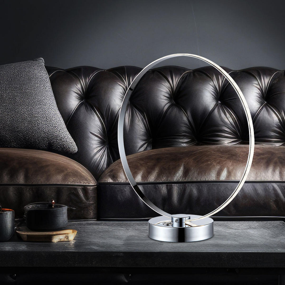 LED TISCHLEUCHTE Ring Chrom Silber - Silberfarben, Metall (30/12/33cm) - Globo Lighting