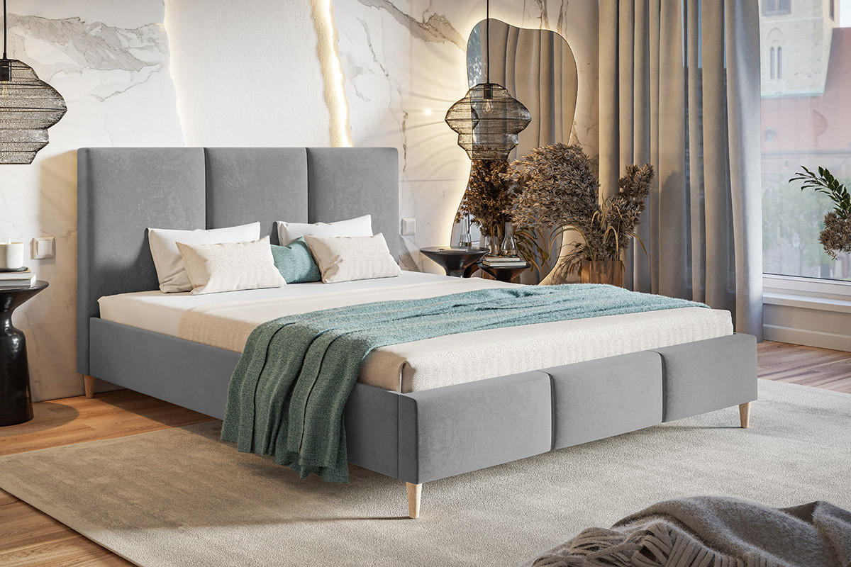 BETT Grau LUXO 7 Gepolstert Holzbeine Jasmine 120x200 cm - Grau, Textil (120/200cm) - Sepro Meble