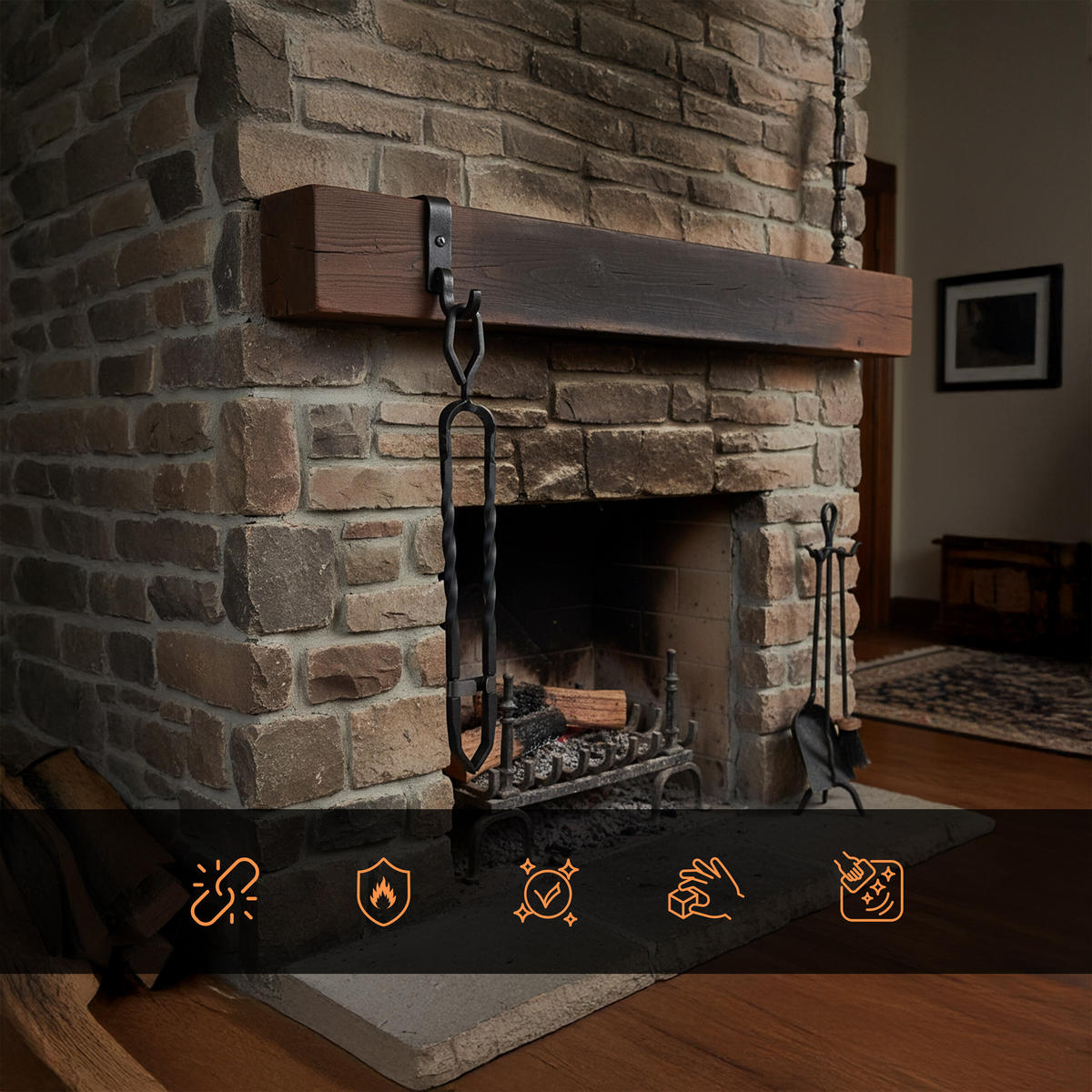 KAMINHOLZZANGE - Schwarz, Metall (6/46/4.5cm) - Relaxdays