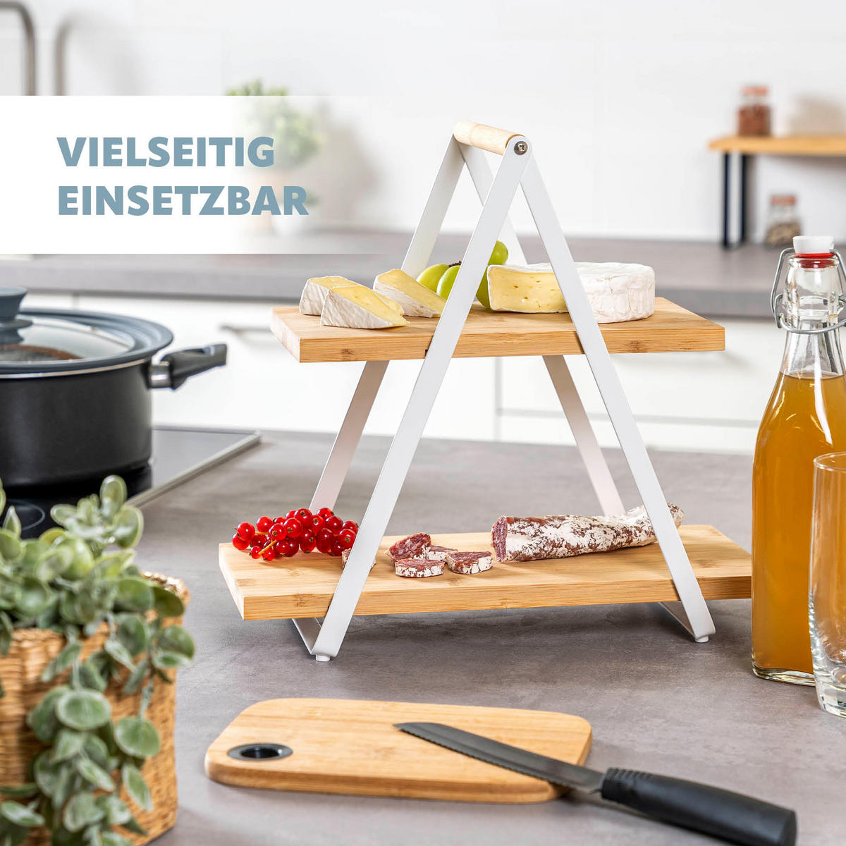 ETAGERE, Bambus, Metall - Weiß, Holz (1/32cm) - eluno