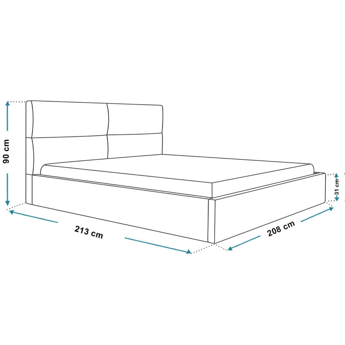 BETT 200x200 - Polsterbett mit Bettkasten und Metallrahmen - Modern Betten - Weicher Jasminstoff - Kollektion Lizbona, Weiß - Weiß, Holz/Textil (200/200cm) - Alpi-Möbel