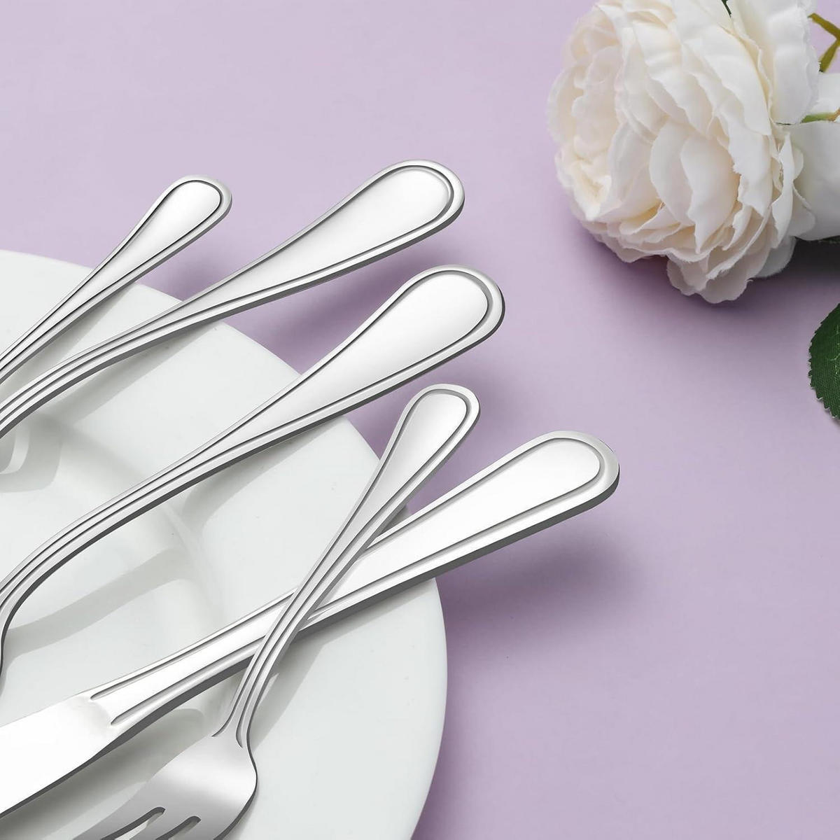 BESTECKSET 60-teilig für 12 Personen Edelstahl Hochglanzpoliert - Silberfarben, Metall