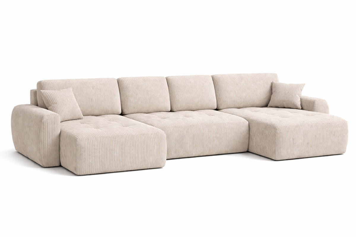 ECKSOFA Mit Schlaffunktion Und Bettkasten U-Form Ivo U, Cordstoff Poso, Beige - Beige, Holz (342/142cm) - Kaiser Möbel
