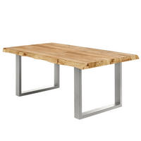 ESSTISCH - Metall / Massivholz - Eichefarben/Silberfarben, Holz/Metall (100/180/76cm) - home24