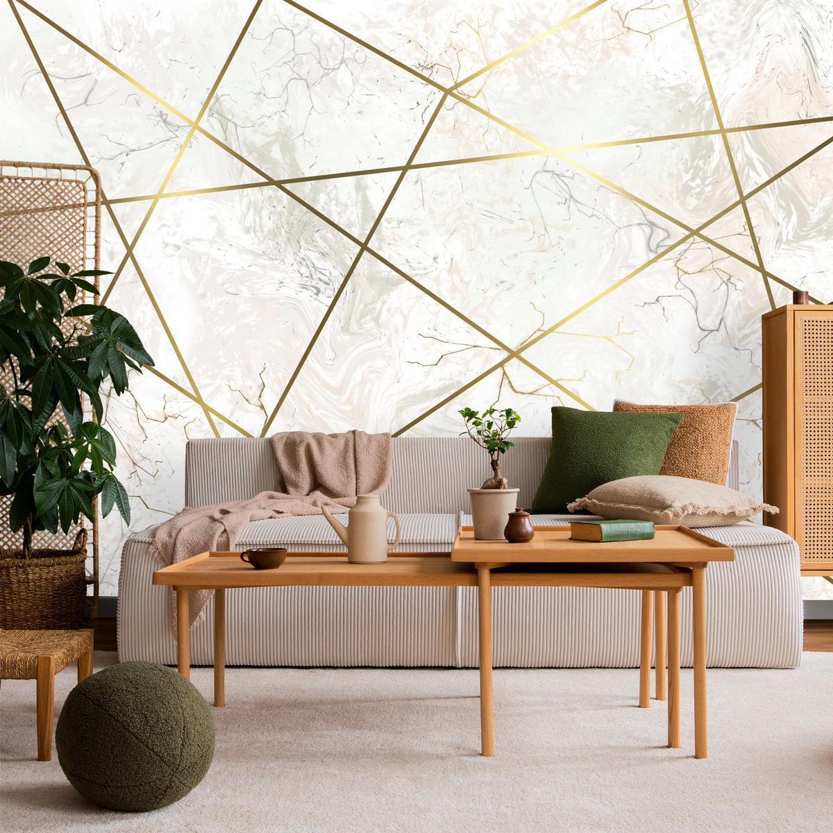 FOTOTAPETE Marmor Linien Abstraktion 450x315 - Gelb/Beige, Papier (450/315cm) - Muralo