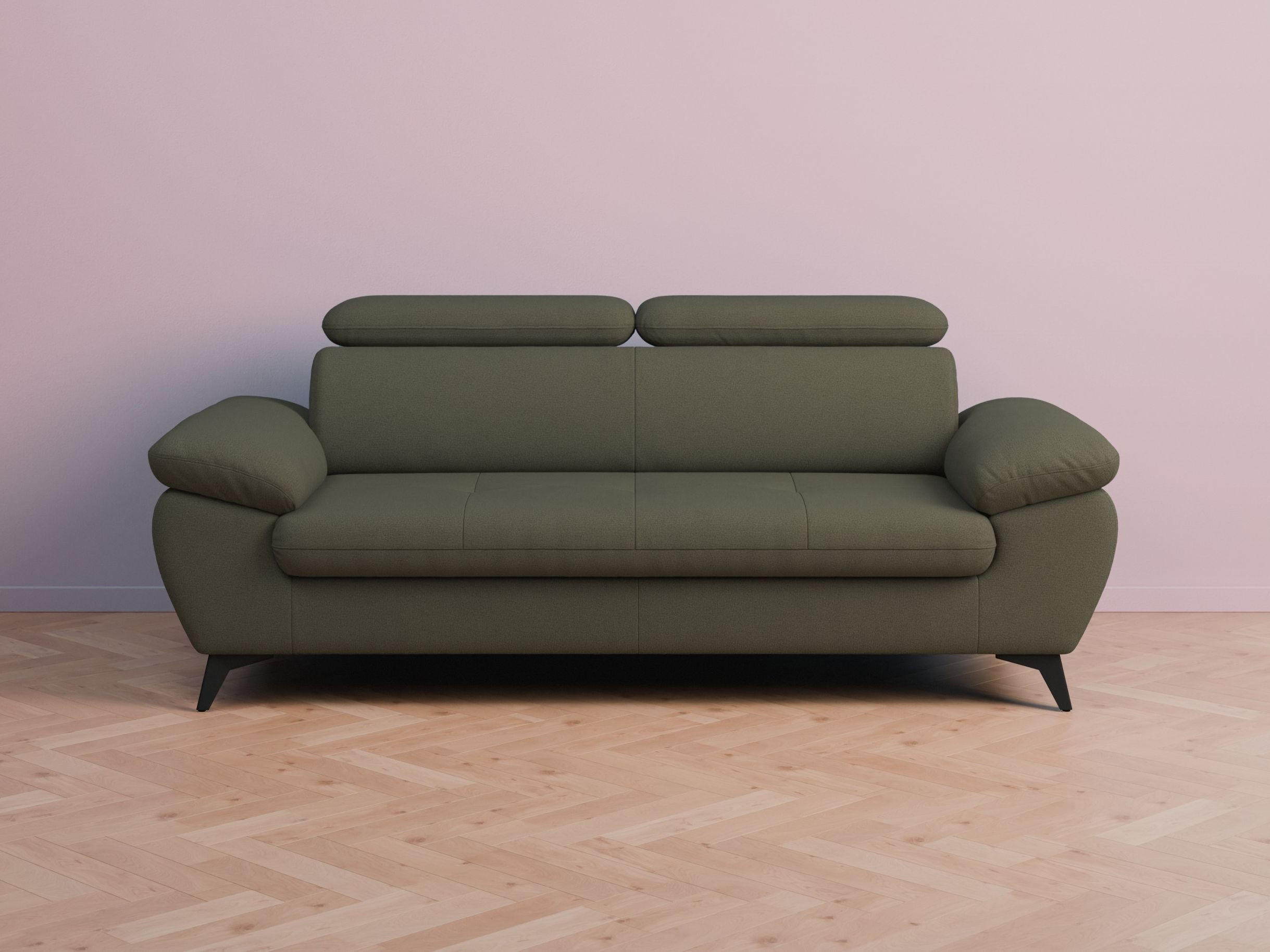 3-SITZER Karlstad Flachgewebe Grün verstell. Kopfstützen B 215 cm - Graubraun, Kunststoff/Textil (215/84/100cm) - foamnova