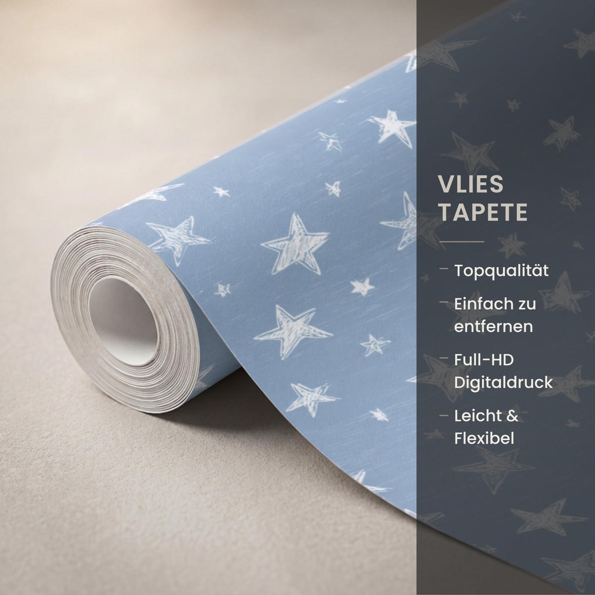 KINDERTAPETE - Sterne - Muster - Blau - 220x300 cm - Hellblau, Papier (220/300cm) - OnlyWow