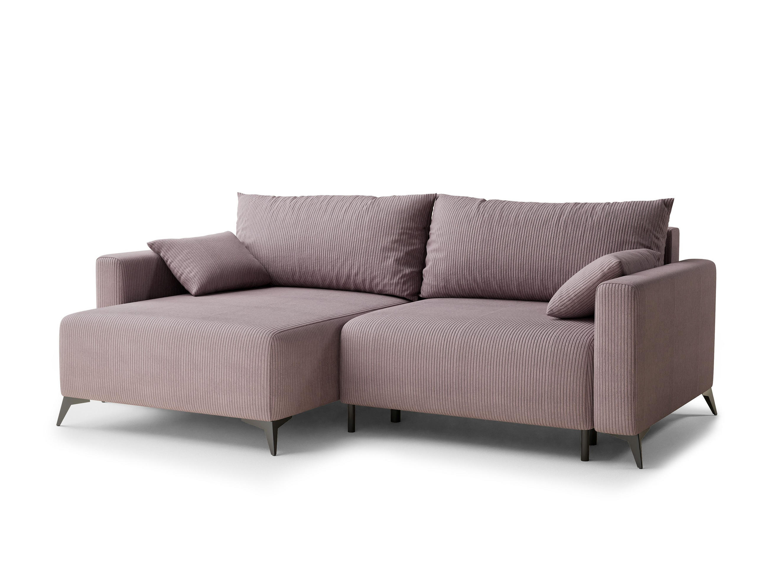 ECKSOFA MIT SCHLAFFUNKTION Leon Lila Samtstoff - Flieder/Schwarz, Holz/Holzwerkstoff (148/239cm) - Maison de Reve