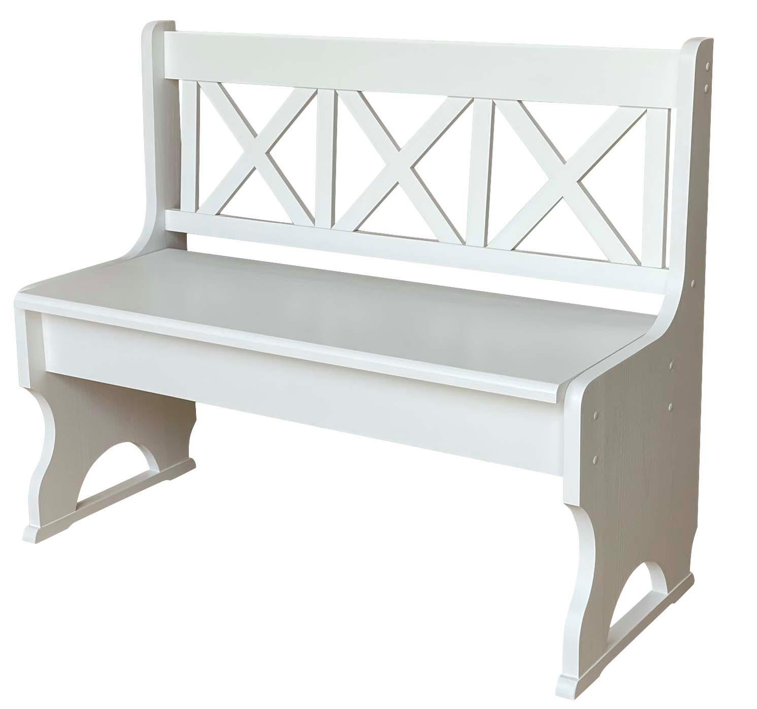 LANDHAUSBANK aus Kiefernholz mit Kreuzlehne, Weiss, 105 cm - Weiß, Holz (105/86/36cm)
