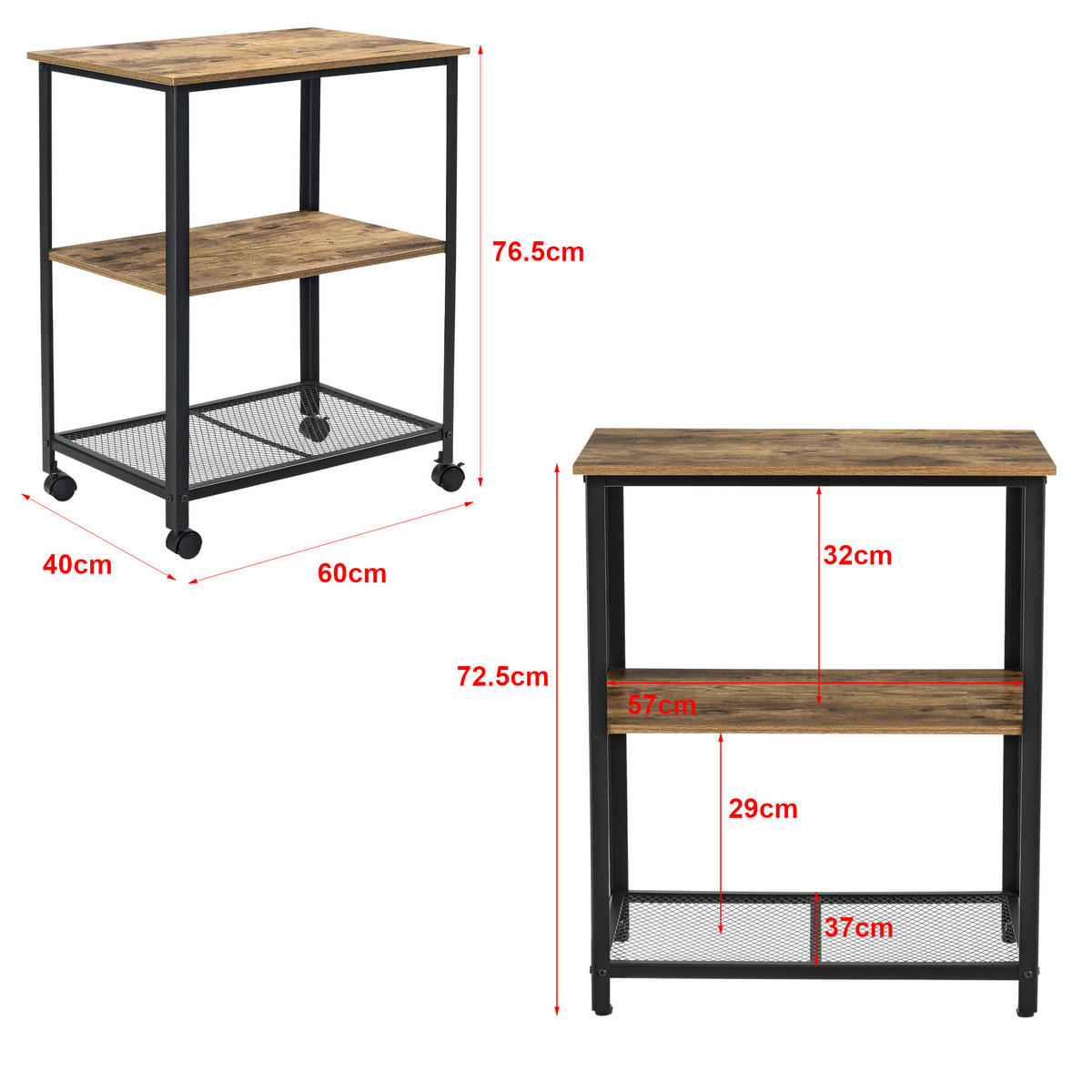 SERVIERWAGEN Freiburg - Braun, Metall (60/77/40cm) - [en.casa]