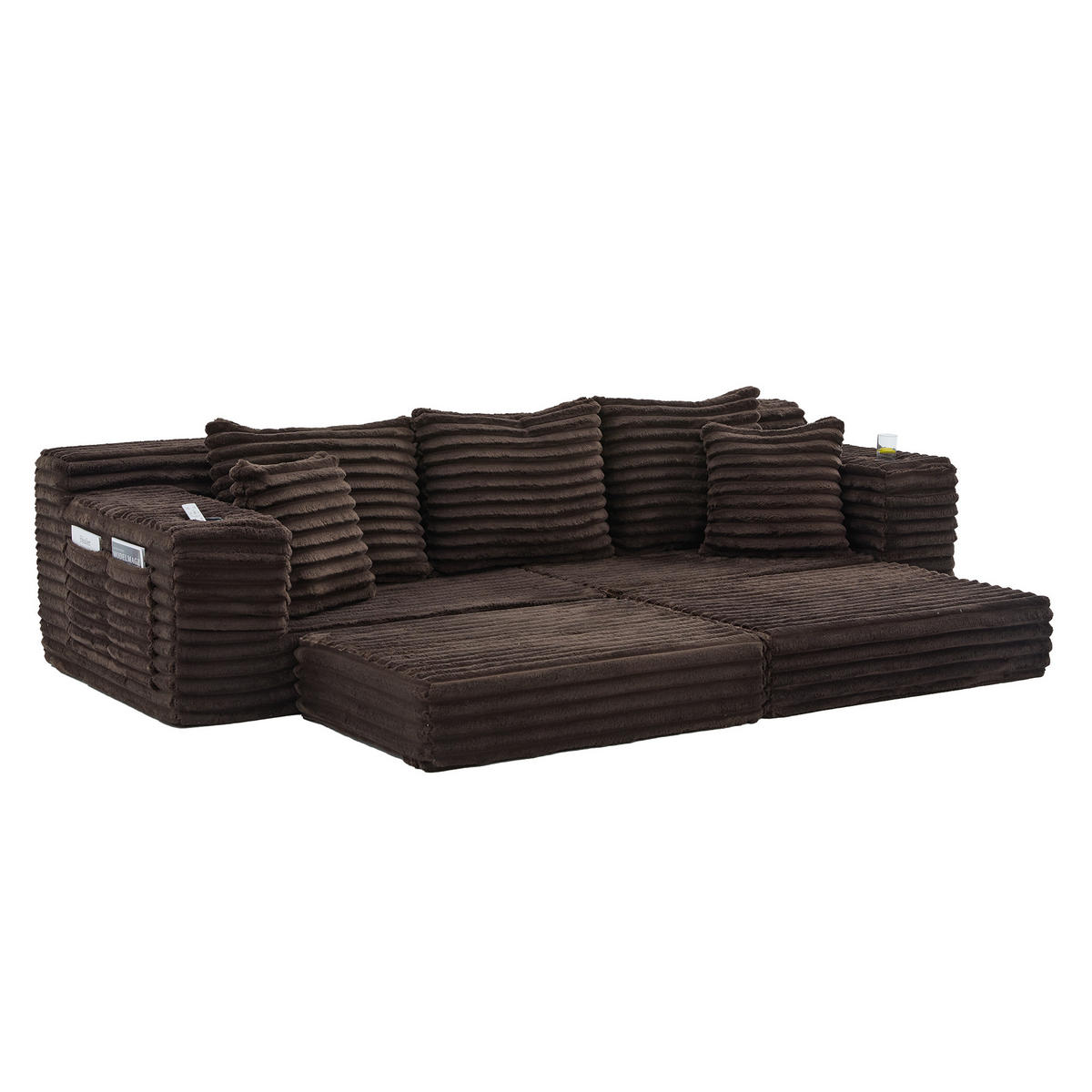 SCHLAFSOFA DE-33739 mit Seitentaschen Kaffeebraun - Braun, Textil (107.48/34.25/38.58cm) - ComfortXL